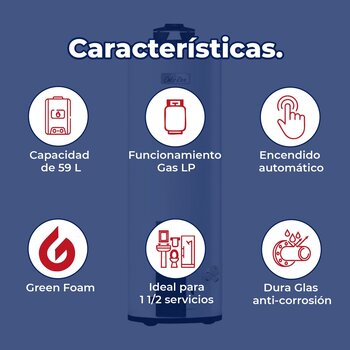 Calentador Deposito Calorex Maximus 59 L Gas LP 1 1/2 Servicio