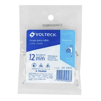 Grapa Curva Cable Coaxial Volteck 20 pz Blanca