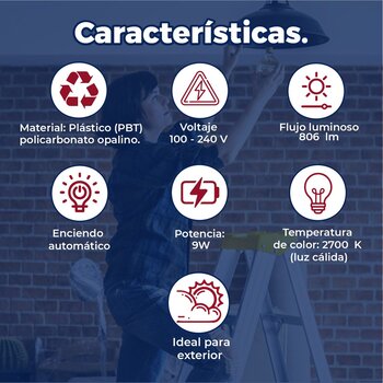Foco Led Estevez con Fotocelda 9W Luz Cálida