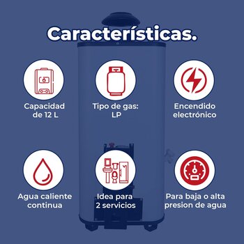 Calentador de Paso Iusa Enerhit Gas LP 12 L