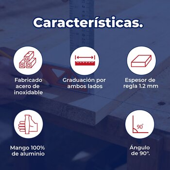 Escuadra 8" Pulgadas Para Carpintero Con Mango 100% de Aluminio