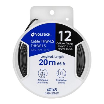 Cable THHW-LS 12 AWG Negro 20M Cab12N20