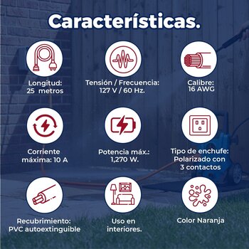 Extensión Eléctrica Uso Rudo Volteck 25 m Calibre 16 Naranja