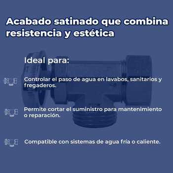 Llave de Control Angular Metálica Roscable Satinado ½ x ½ Rugo