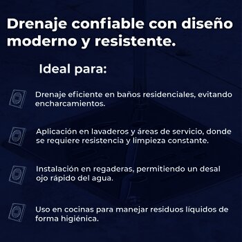 Coladera Cuadrada de Abs con Rejilla de Acero Inoxidable Coflex