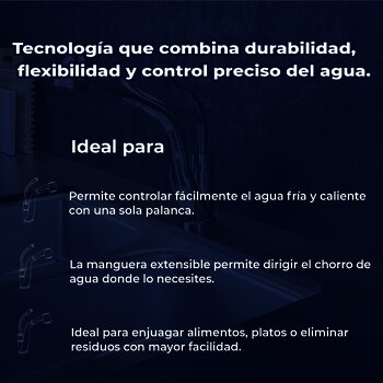 Llave Monomando Con Manguera Retráctil Anticalcáreo Helvex E-306