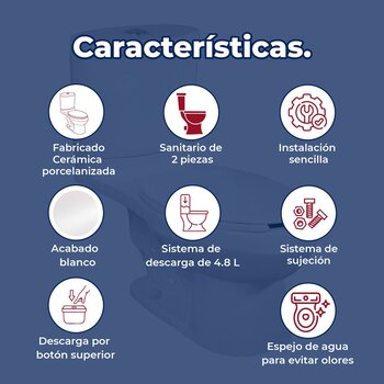 Sanitario Alargado Blanco Helvex Rodano 4.8 Litros por descarga