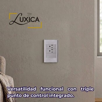 Placa Con 1 Apagador Sencillo y 2 Contactos Color Plata Luxica