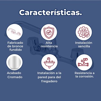 Llave Mezcladora 8" a la Pared Para Fregadero Sin Cubierta Rugo