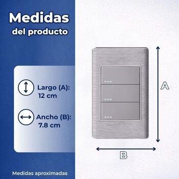 Placa Con 3 Apagadores Sencillos Color Plata Luxica