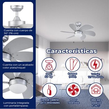 Ventilador de techo tramontana 30 pulgadas plata con luz
