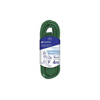 Extensión Eléctrica Domestica Volteck 4 M Clavija Plana Verde