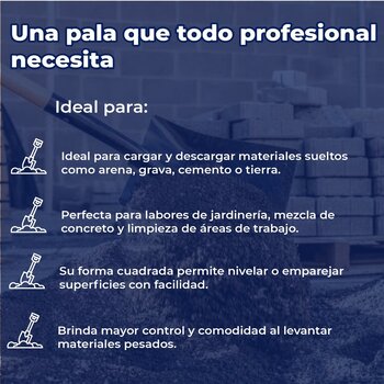 Pala cajuelera cuadrada, puño "D" mango de madera, Truper