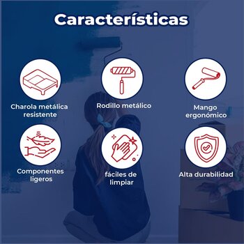 Kit Charola Rodillo Metálico para pintar 8 Piezas