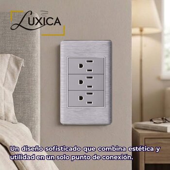 Placa de 3 Contactos Color Plata Luxica