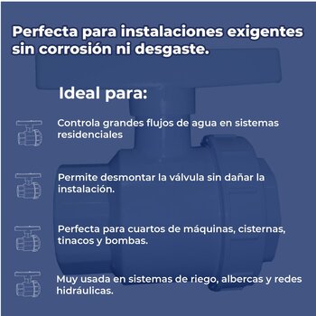 Válvula de Esfera PVC Cementar VDE 38 MM 1.5" Pulgadas