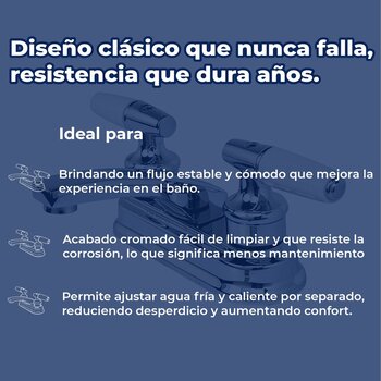 Llave Mezcladora para Lavabo 4” cierre 90° Rugo Maneral Piruli