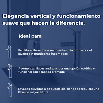 Llave Monomando Para Lavabo 4" Alto Sin Desagüe Rugo 23MTL