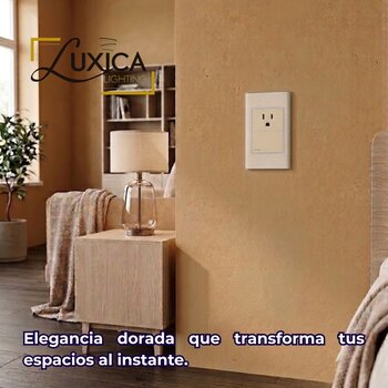 Placa Con 1 Apagador Sencillo y 1 Contacto Color Dorado Luxica
