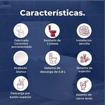 Sanitario WC dos piezas Miura Alargado Helvex 4.8 L