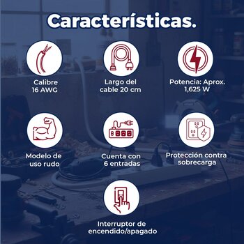 Multicontacto Extensión Barra 6 Entradas Volteck