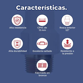 Conector CPVC Rosca Exterior Rugo 13 MM 1/2 Bronce