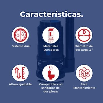 Válvula de Descarga Dual 3" Pulgadas Para Sanitario Una Pieza