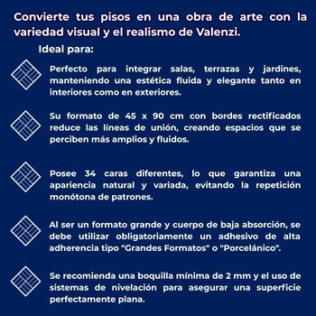 Piso Tipo Mármol Valenzi Cesantoni 45 x 90 cm Rectificado