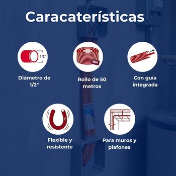Metro de Poliducto 1/2" Corrugado Flexible Con Guía rollo 50 M