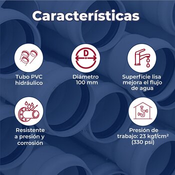 Tubo PVC Hidráulico 100 MM 4 Sistema Ingles 6 M