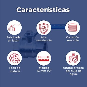 Válvula de Esfera Roscable Rugo 13 mm ½ pulgada