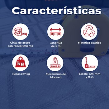 Cinta de Medir Flexómetro rojo 5 m cinta 19 mm en tarjeta Pretul