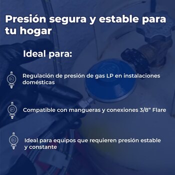 Regulador Gas LP 1 Vía Coflex Baja Presión Terminal 3/8 " Flare