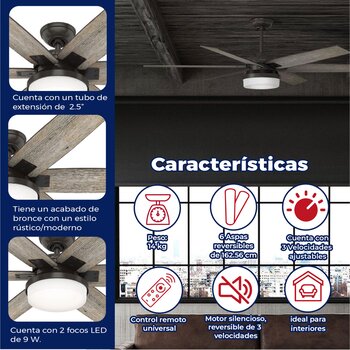 Ventilador De Techo Kaplan Bronce 64 Pulgadas Con Luz