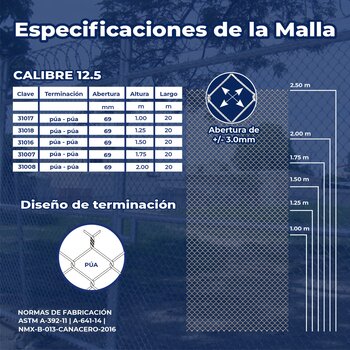 Malla Ciclónica Galvanizada DeAcero 1.75 x 20 M Calibre 13