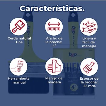 Brocha Byp de cerda natural La Buena 4” pulgadas