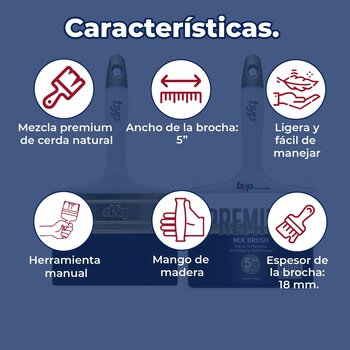 Brocha Premium de Cerda Natural y Poliéster BYP 5” Pulgadas