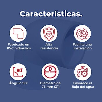 Codo PVC Hidráulico Cedula 40 90 x 75 mm 3