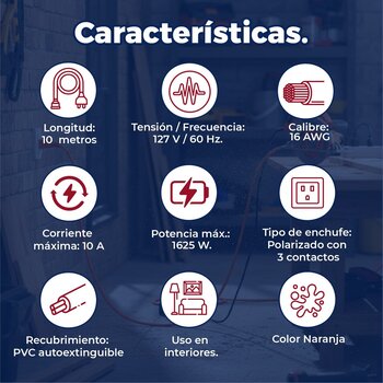 Extensión Eléctrica Volteck Naranja 10 m