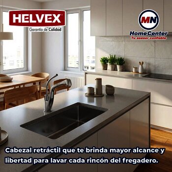 Llave Monomando Con Manguera Retráctil Anticalcáreo Helvex E-306