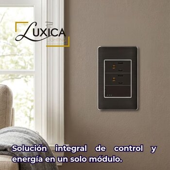 Placa Con 1 Apagador Sencillo y 2 Contactos Color Negro Luxica