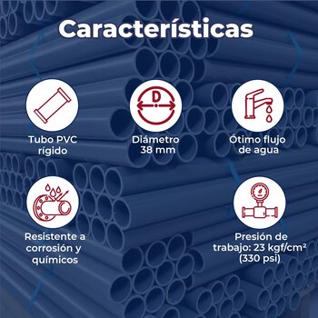 Tubo PVC 40 038 MM 1 1/2 (6 MTS) Para Instalación Hidráulica