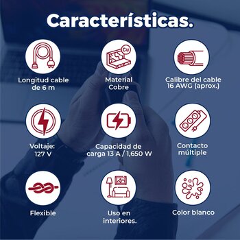 Extensión Eléctrica Doméstica marca Volteck 6 m Blanca