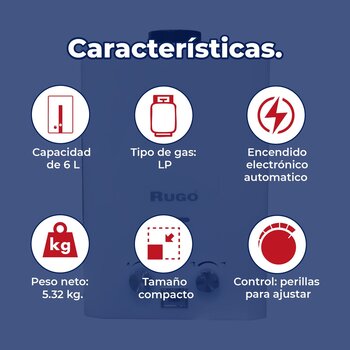 Calentador paso 6 L Rugo instantáneo blanco Gas LP