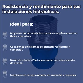 Conector CPVC Azul Rosca Exterior Bronce 13 mm Flowguard Gold