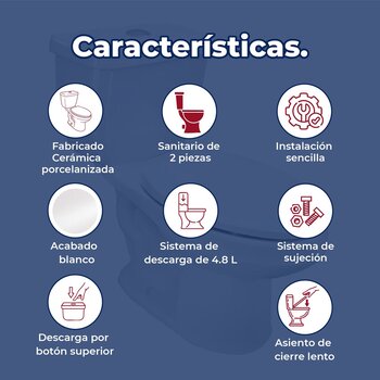 Sanitario WC Alargado Blanco Drakar16 Ecológico 4.8 L Helvex
