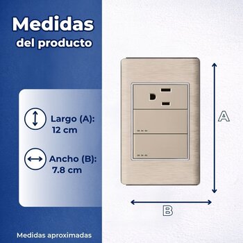 Placa Con 2 Apagadores Sencillo y 1 Contacto Color Dorado Luxica