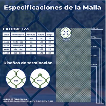 Malla Ciclónica Forrada DeAcero 1.75 x 20 M Calibre 12.5