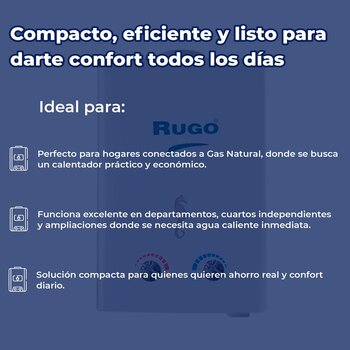 Calentador de Paso Instantáneo Rugo Gas Natural 6 L