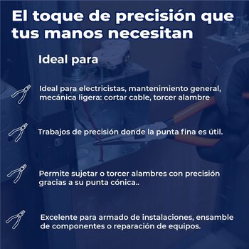 Pinza de punta y corte 8" mango de PVC Truper